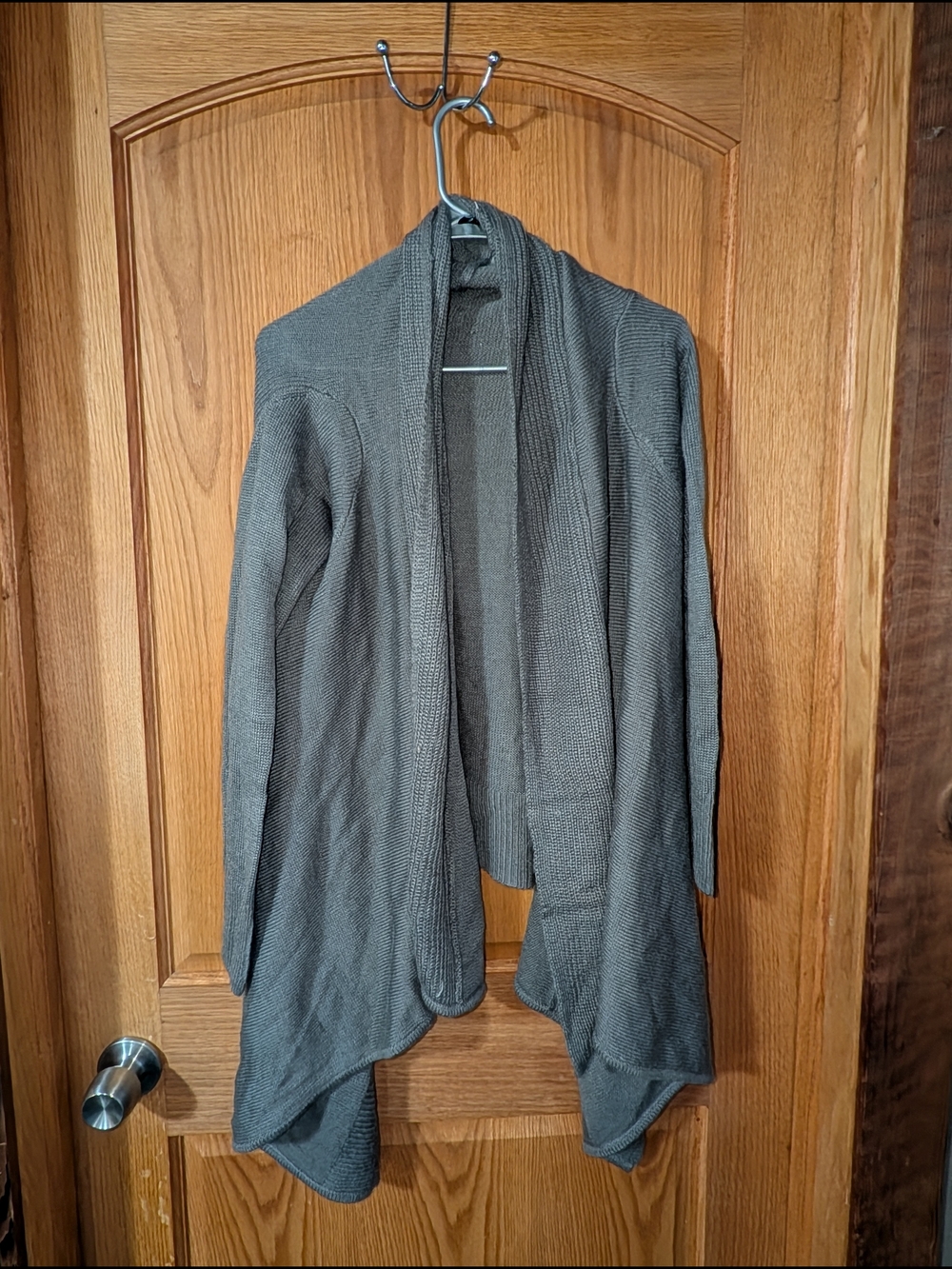 Divided Open-Front Draped Cardigan - Charcoal Gray
